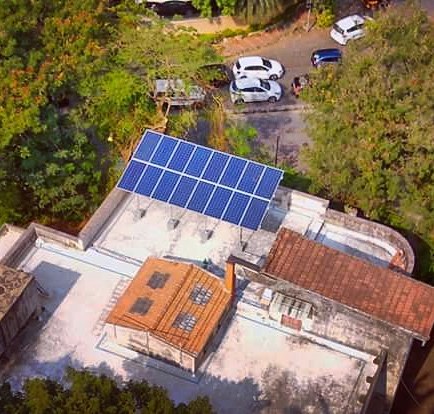 Solar panels on home aerial view - Juhu, Mumbai